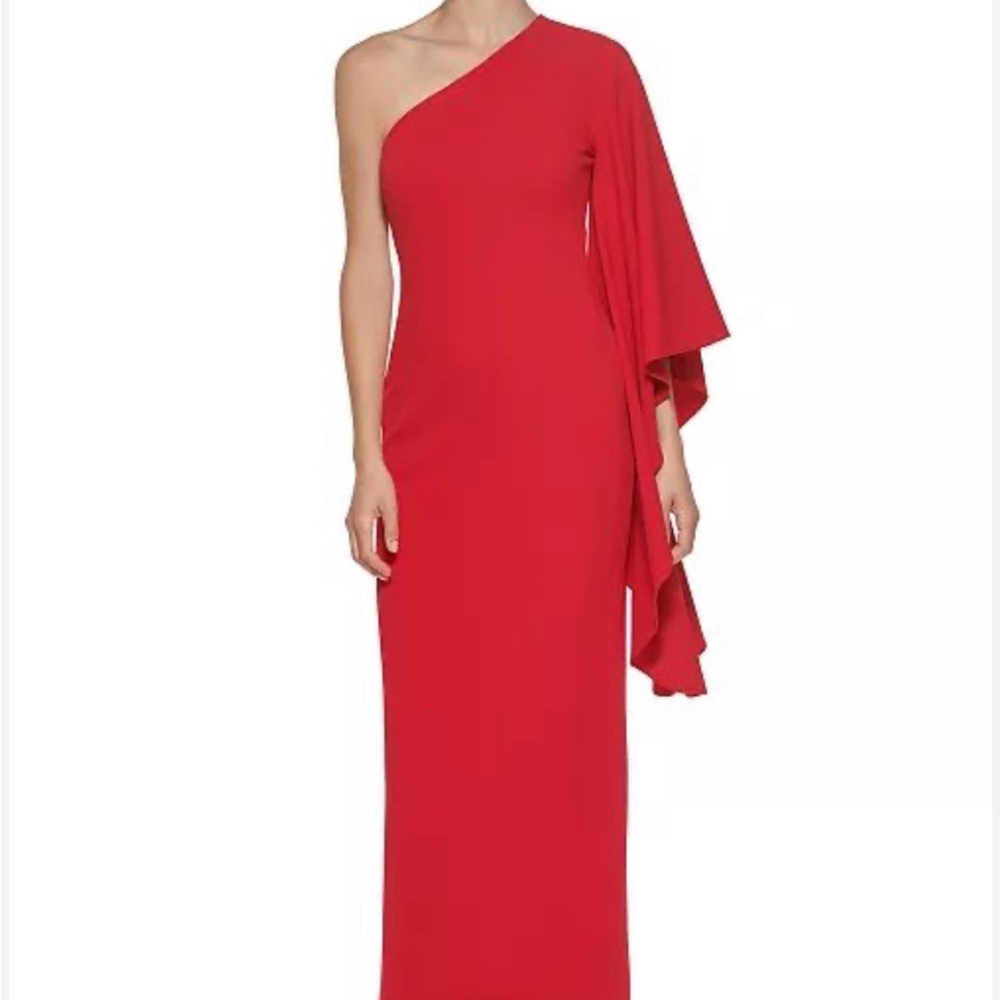 Calvin Klein One-Shoulder Draped-Sleeve Gown